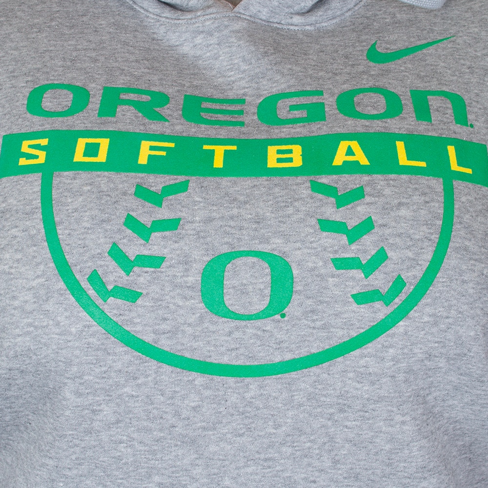 Classic Oregon O, Nike, Grey, Hoodie, Cotton Blend, Women, Unisex, Softball, Sweatshirt, Pullover, 927638
